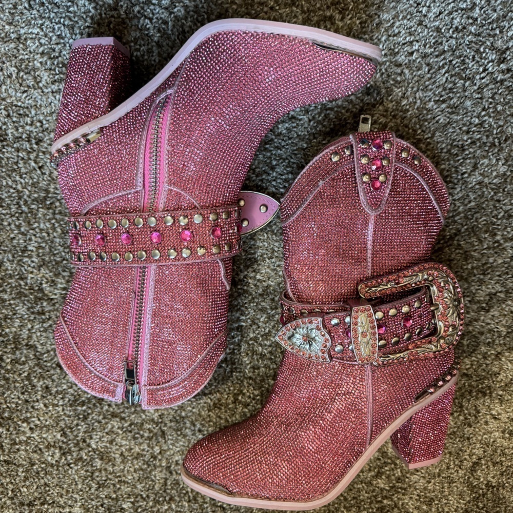 Dolls kill Rhinestones Sheriff Shine Boots Pink Size 6 - Picture 3 of 6